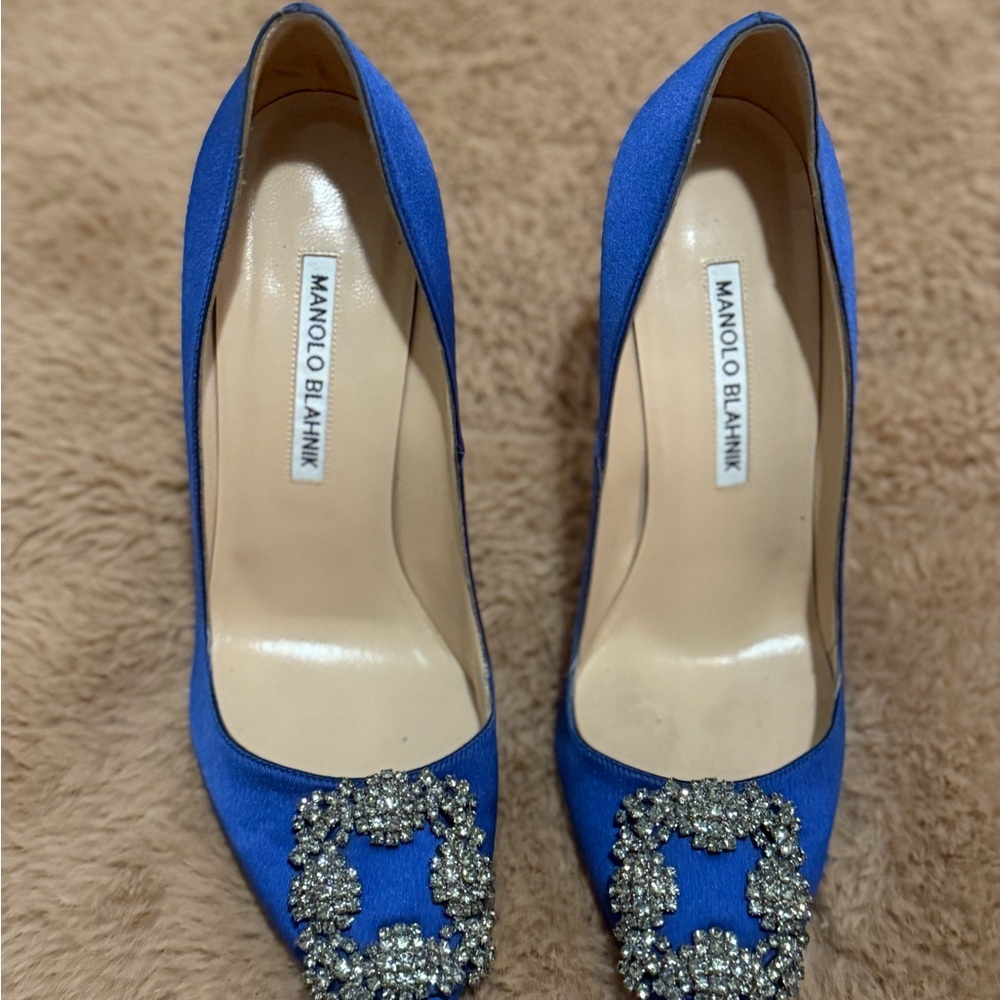 Manolo Blahnik Blue Satin Pumps